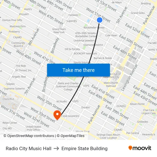 Radio City Music Hall to Empire State Building map