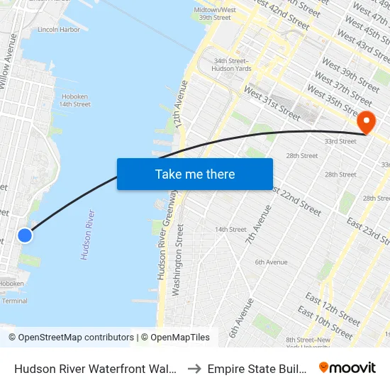 Hudson River Waterfront Walkway to Empire State Building map