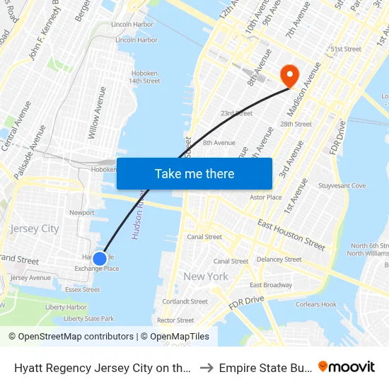Hyatt Regency Jersey City on the Hudson to Empire State Building map