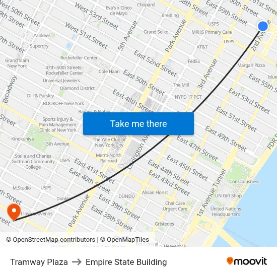 Tramway Plaza to Empire State Building map