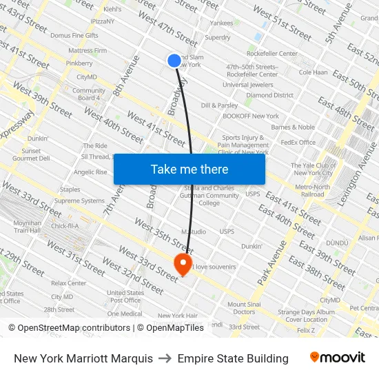 New York Marriott Marquis to Empire State Building map