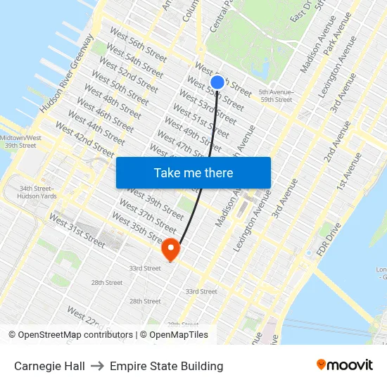 Carnegie Hall to Empire State Building map