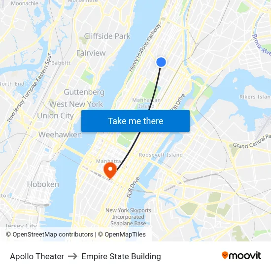 Apollo Theater to Empire State Building map