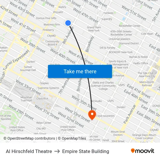 Al Hirschfeld Theatre to Empire State Building map
