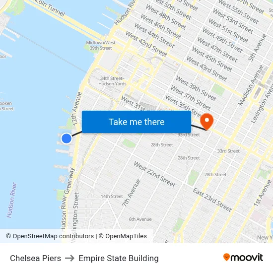 Chelsea Piers to Empire State Building map