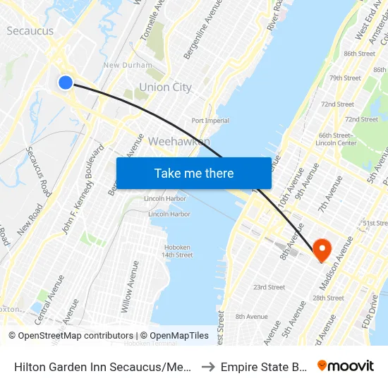 Hilton Garden Inn Secaucus/Meadowlands to Empire State Building map