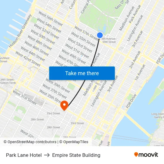Park Lane Hotel to Empire State Building map