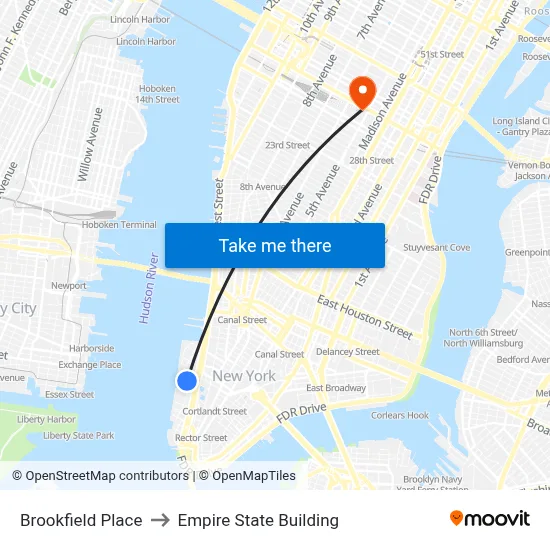 Brookfield Place to Empire State Building map