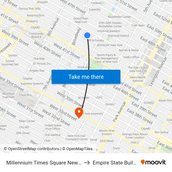 Millennium Times Square New York to Empire State Building map