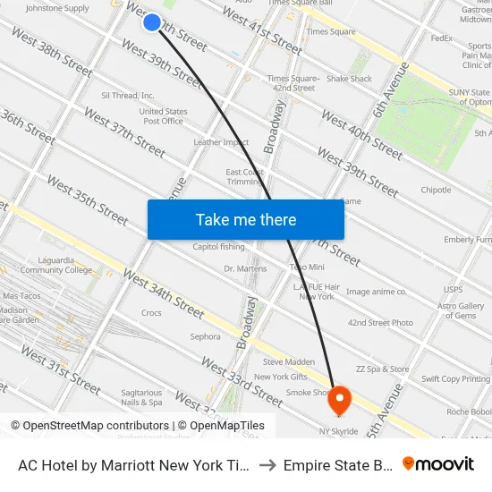 AC Hotel by Marriott New York Times Square to Empire State Building map