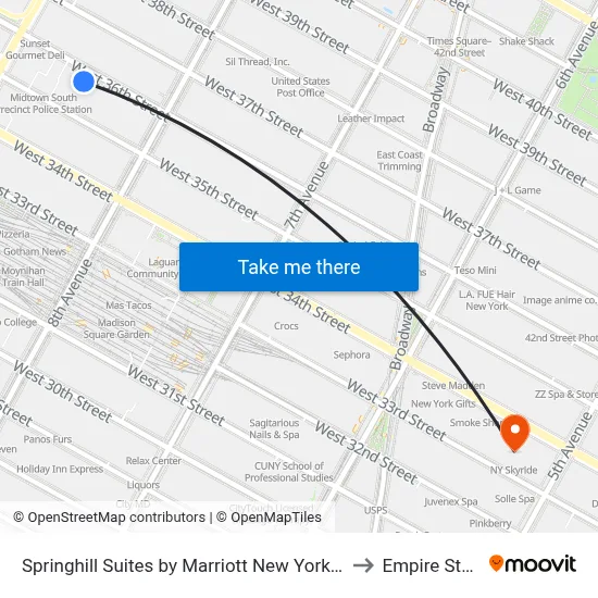 Springhill Suites by Marriott New York Manhattan/Times Square South to Empire State Building map