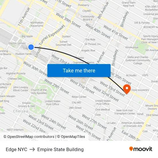 Edge NYC to Empire State Building map
