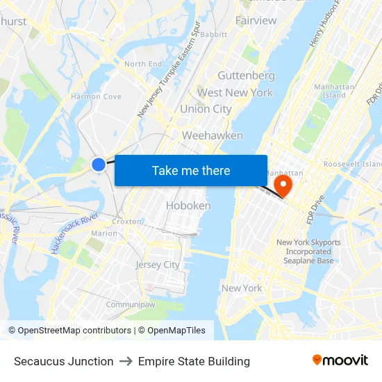 Secaucus Junction to Empire State Building map