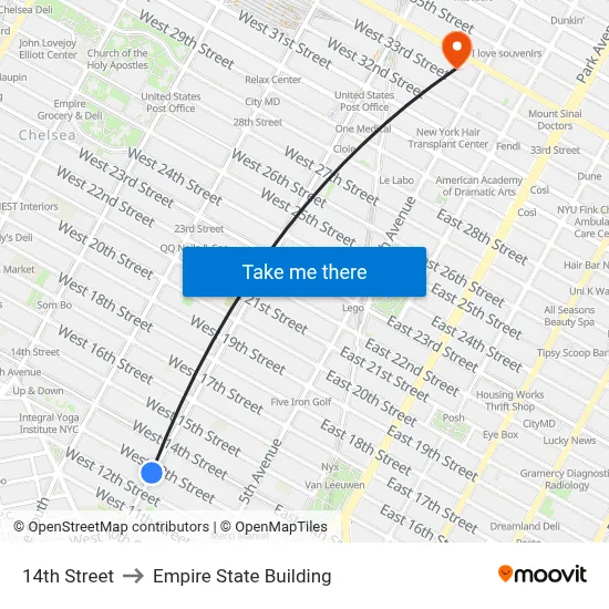 14th Street to Empire State Building map
