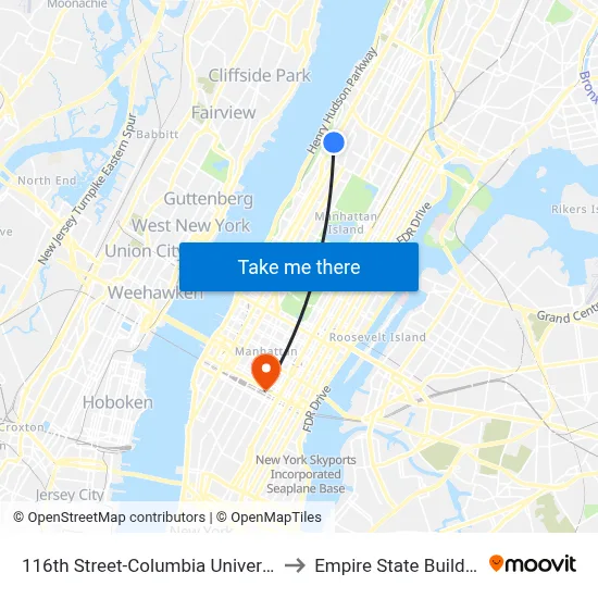 116th Street-Columbia University to Empire State Building map