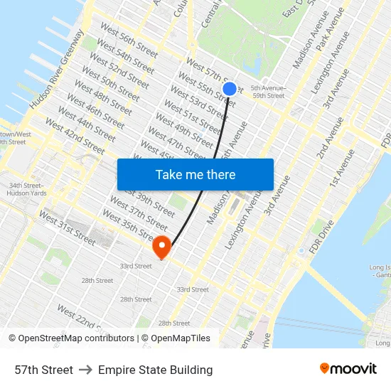 57th Street to Empire State Building map