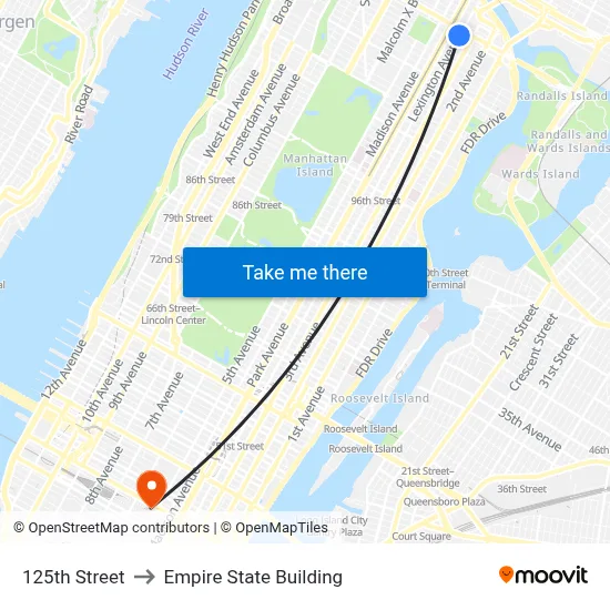 125th Street to Empire State Building map
