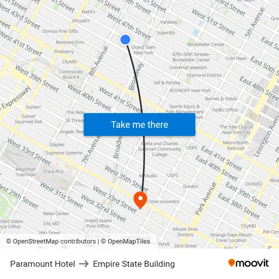 Paramount Hotel to Empire State Building map