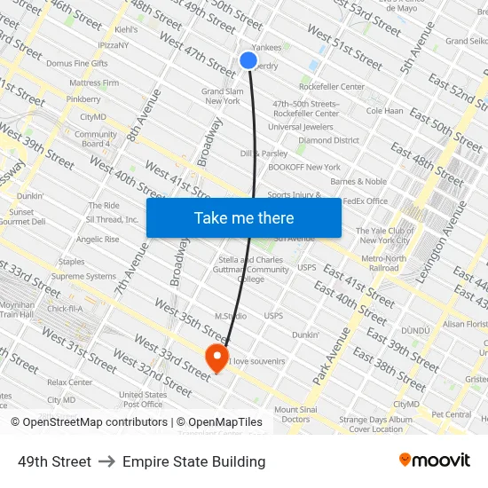 49th Street to Empire State Building map