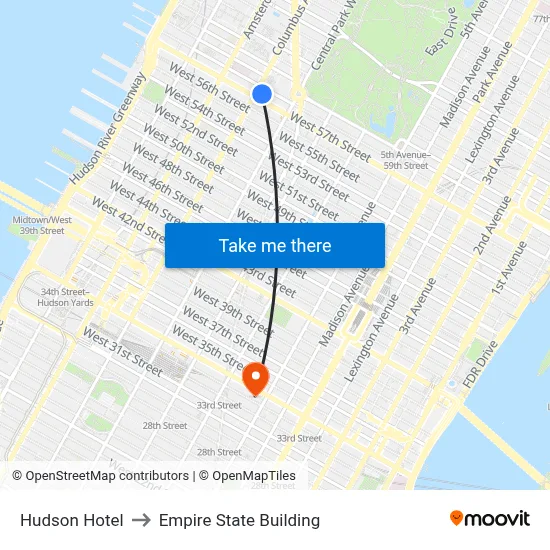 Hudson Hotel to Empire State Building map