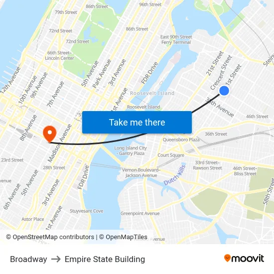 Broadway to Empire State Building map