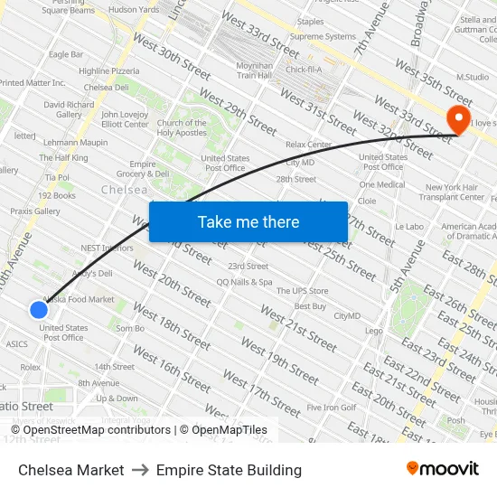 Chelsea Market to Empire State Building map