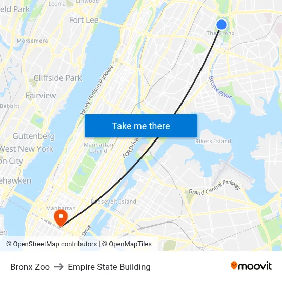 Bronx Zoo to Empire State Building map