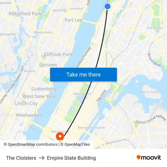 The Cloisters to Empire State Building map