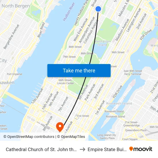 Cathedral Church of St. John the Divine to Empire State Building map