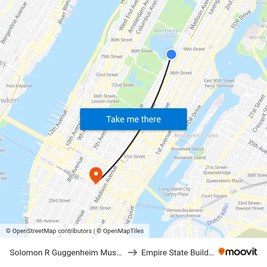 Solomon R Guggenheim Museum to Empire State Building map