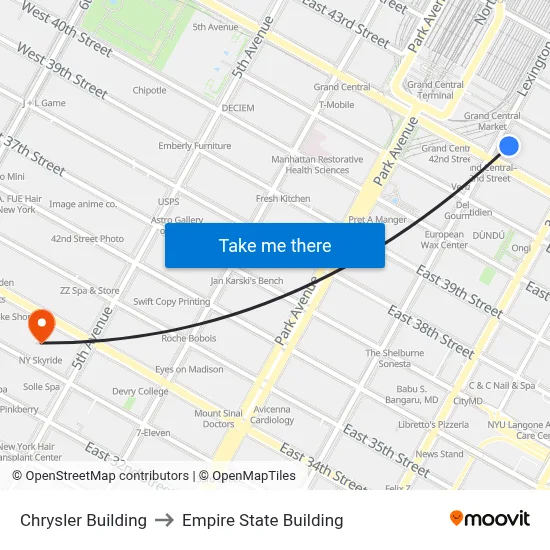 Chrysler Building to Empire State Building map