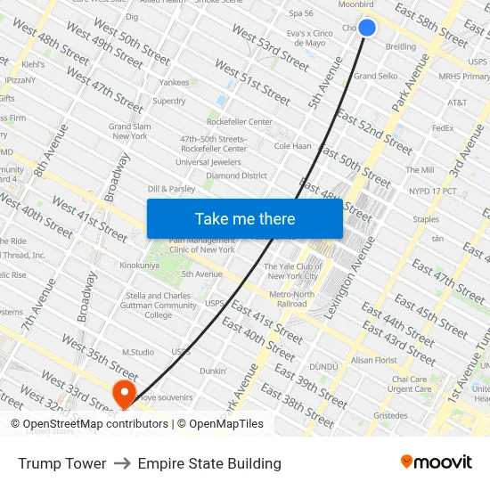Trump Tower to Empire State Building map