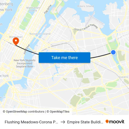 Flushing Meadows-Corona Park to Empire State Building map