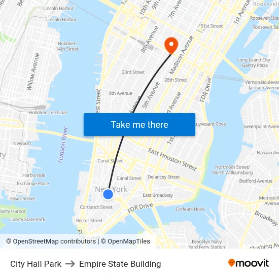 City Hall Park to Empire State Building map