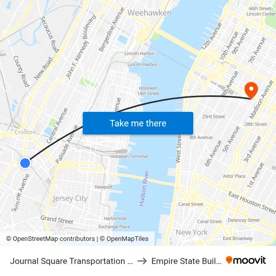 Journal Square Transportation Center to Empire State Building map