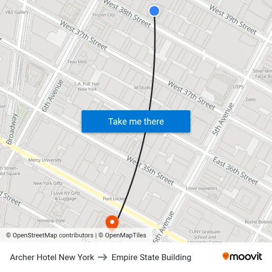 Archer Hotel New York to Empire State Building map