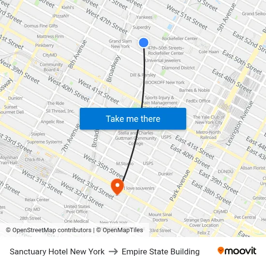 Sanctuary Hotel New York to Empire State Building map