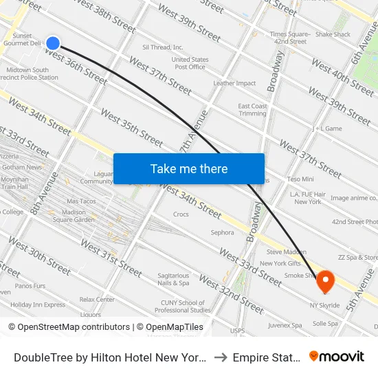 DoubleTree by Hilton Hotel New York - Times Square South to Empire State Building map