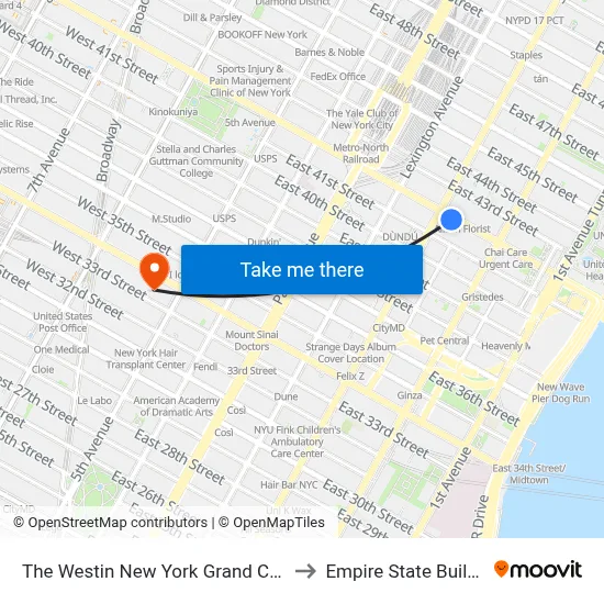 The Westin New York Grand Central to Empire State Building map