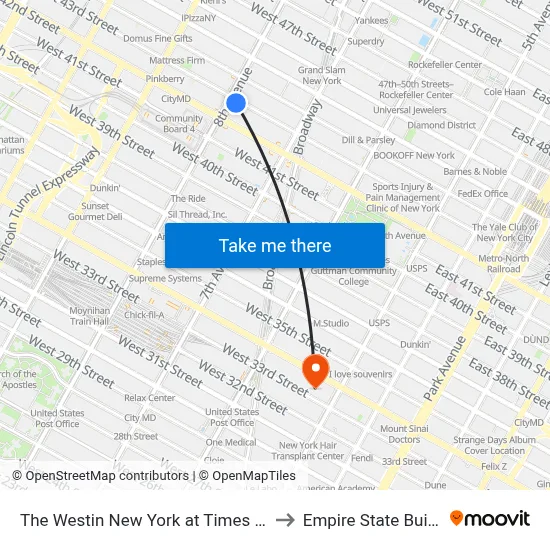 The Westin New York at Times Square to Empire State Building map