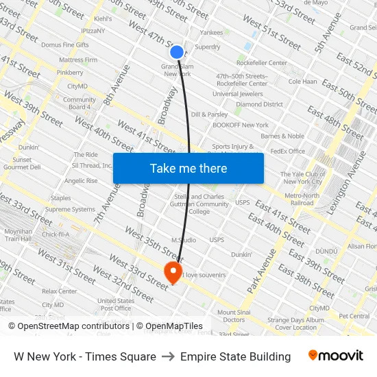 W New York - Times Square to Empire State Building map