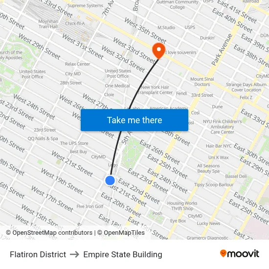 Flatiron District to Empire State Building map