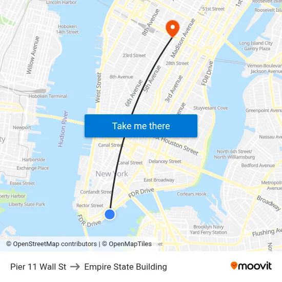Pier 11 Wall St to Empire State Building map
