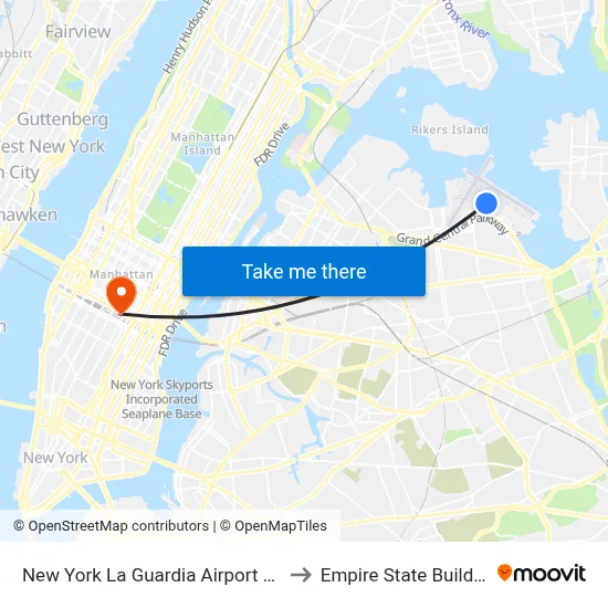 New York La Guardia Airport LGA to Empire State Building map