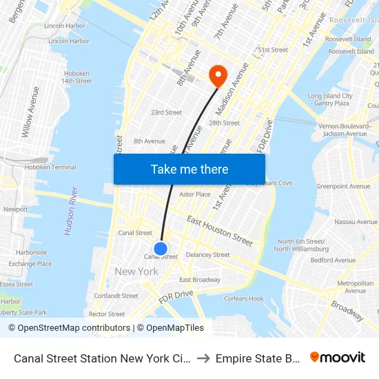 Canal Street Station New York City Subway to Empire State Building map