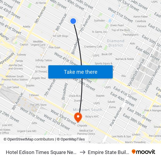 Hotel Edison Times Square New York to Empire State Building map