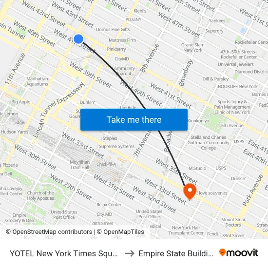 YOTEL New York Times Square to Empire State Building map