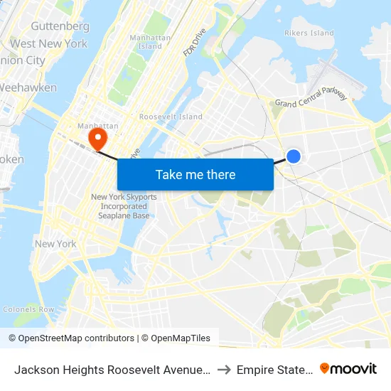 Jackson Heights Roosevelt Avenue 74th Street Station to Empire State Building map