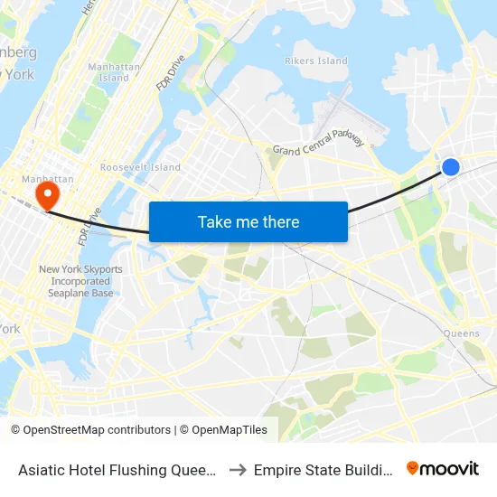 Asiatic Hotel Flushing Queens to Empire State Building map
