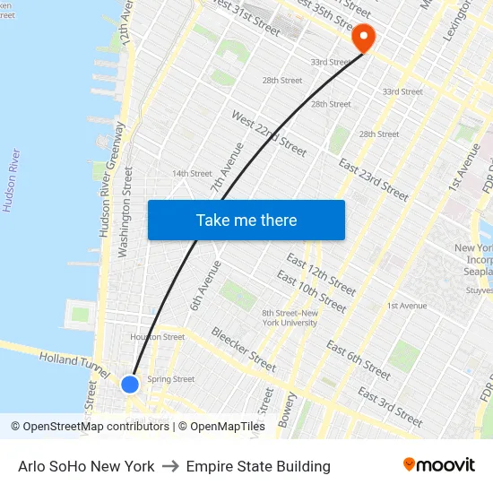 Arlo SoHo New York to Empire State Building map